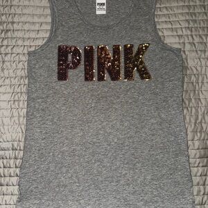 Gray Sequin PINK Tank Top